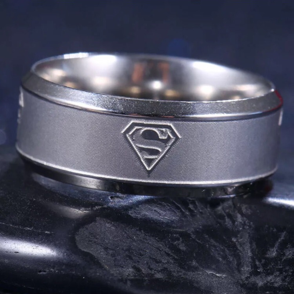 Superman Stainless Steel Titanium Silver Band Ring